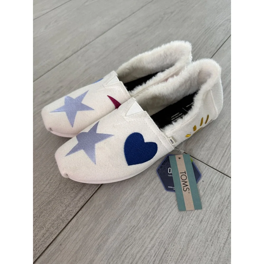 TOMS Alpargata Embroidered Celestial Faux Fur Shoes/Slippers  Womens 10 NWT - Picture 5 of 7